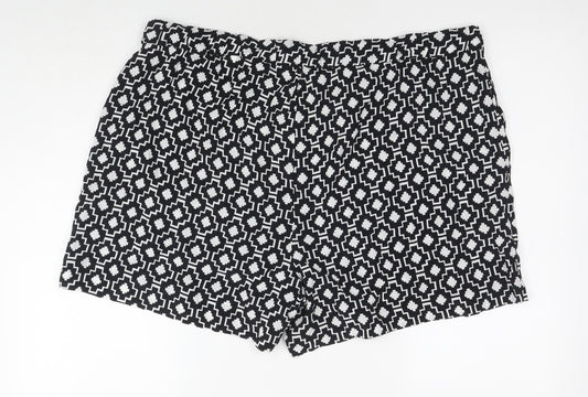 Additional front view of Autograph women’s black geometric cupro mom shorts, size UK 22, 4-inch leg regular drawstring