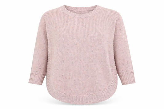 Front view of Izabel women’s pink round neck acrylic jumper, size UK 12