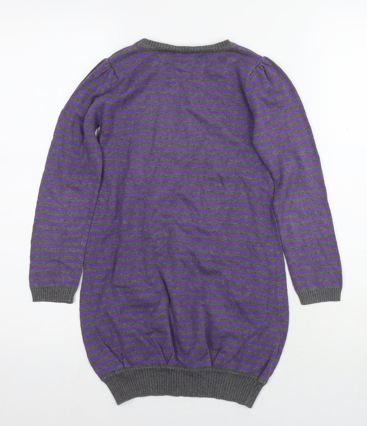 Blue Zoo Girls Purple Round Neck Striped Cotton Tunic Jumper Size 7-8 Years Pullover