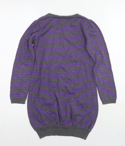 Blue Zoo Girls Purple Round Neck Striped Cotton Tunic Jumper Size 7-8 Years Pullover