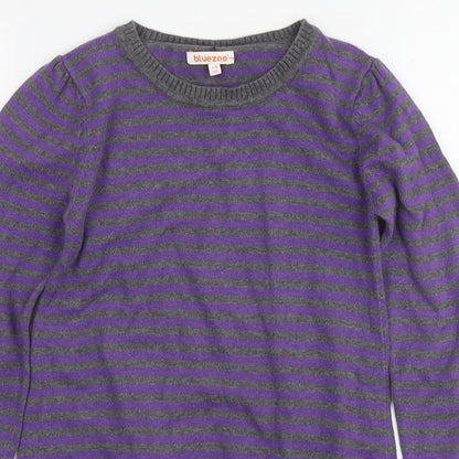 Blue Zoo Girls Purple Round Neck Striped Cotton Tunic Jumper Size 7-8 Years Pullover