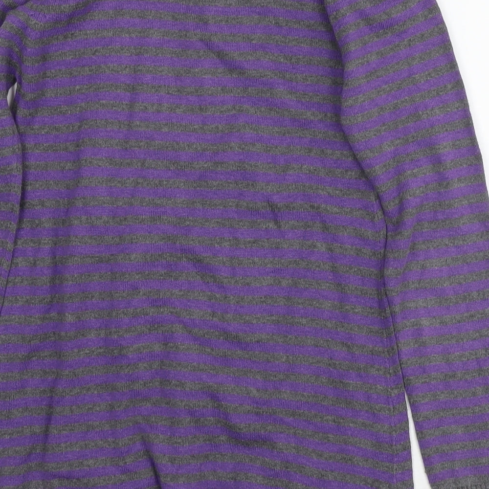 Blue Zoo Girls Purple Round Neck Striped Cotton Tunic Jumper Size 7-8 Years Pullover