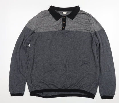River Island Mens Blue Collared Cotton Pullover Jumper Size XL Long Sleeve