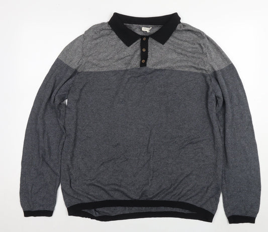 River Island Mens Blue Collared Cotton Pullover Jumper Size XL Long Sleeve