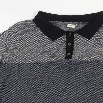 River Island Mens Blue Collared Cotton Pullover Jumper Size XL Long Sleeve