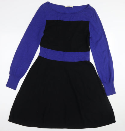 Oasis Womens Blue Colourblock Cotton Jumper Dress Size M Round Neck Pullover
