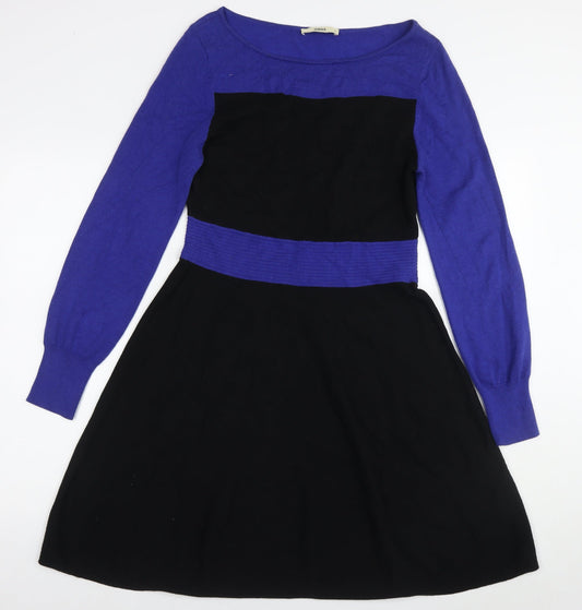 Oasis Womens Blue Colourblock Cotton Jumper Dress Size M Round Neck Pullover