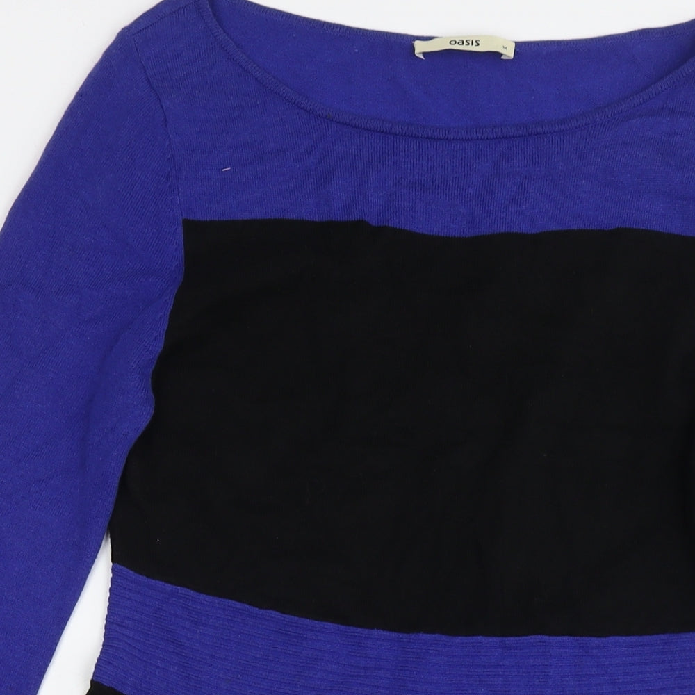 Oasis Womens Blue Colourblock Cotton Jumper Dress Size M Round Neck Pullover