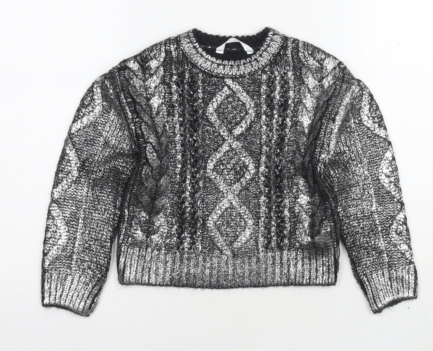 Marks and Spencer Girls Silver Round Neck Acrylic Pullover Jumper Size 6-7 Years Pullover
