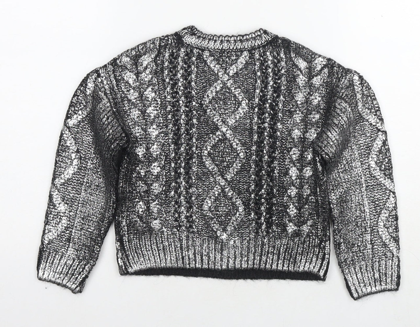 Marks and Spencer Girls Silver Round Neck Acrylic Pullover Jumper Size 6-7 Years Pullover