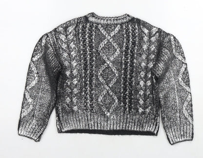Marks and Spencer Girls Silver Round Neck Acrylic Pullover Jumper Size 6-7 Years Pullover