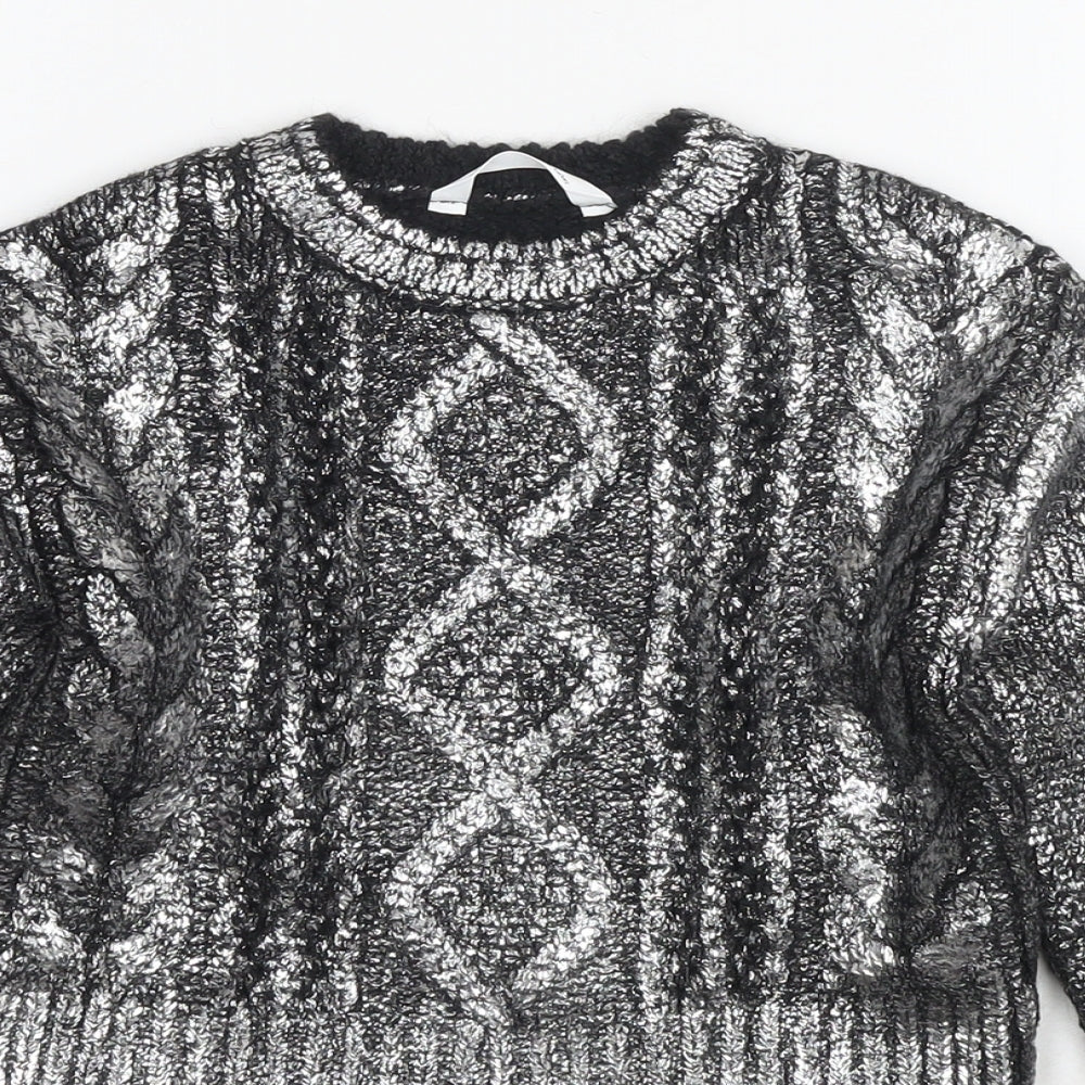 Marks and Spencer Girls Silver Round Neck Acrylic Pullover Jumper Size 6-7 Years Pullover