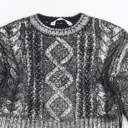 Marks and Spencer Girls Silver Round Neck Acrylic Pullover Jumper Size 6-7 Years Pullover