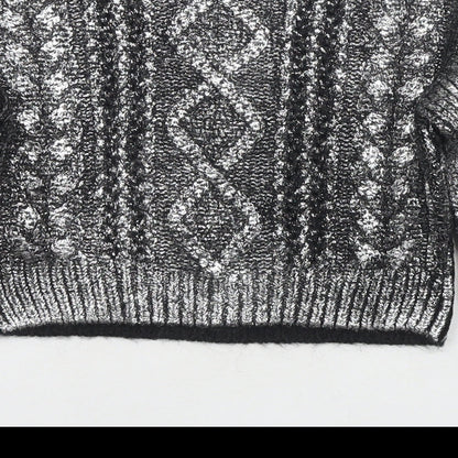 Marks and Spencer Girls Silver Round Neck Acrylic Pullover Jumper Size 6-7 Years Pullover