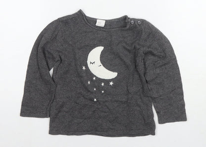 H&M Girls Grey Round Neck Polyamide Pullover Jumper Size 2 Years Pullover - Moon, Stars