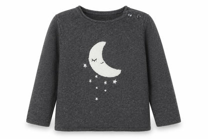 H&M Girls Grey Round Neck Polyamide Pullover Jumper Size 2 Years Pullover - Moon, Stars