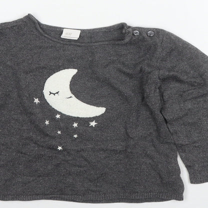H&M Girls Grey Round Neck Polyamide Pullover Jumper Size 2 Years Pullover - Moon, Stars