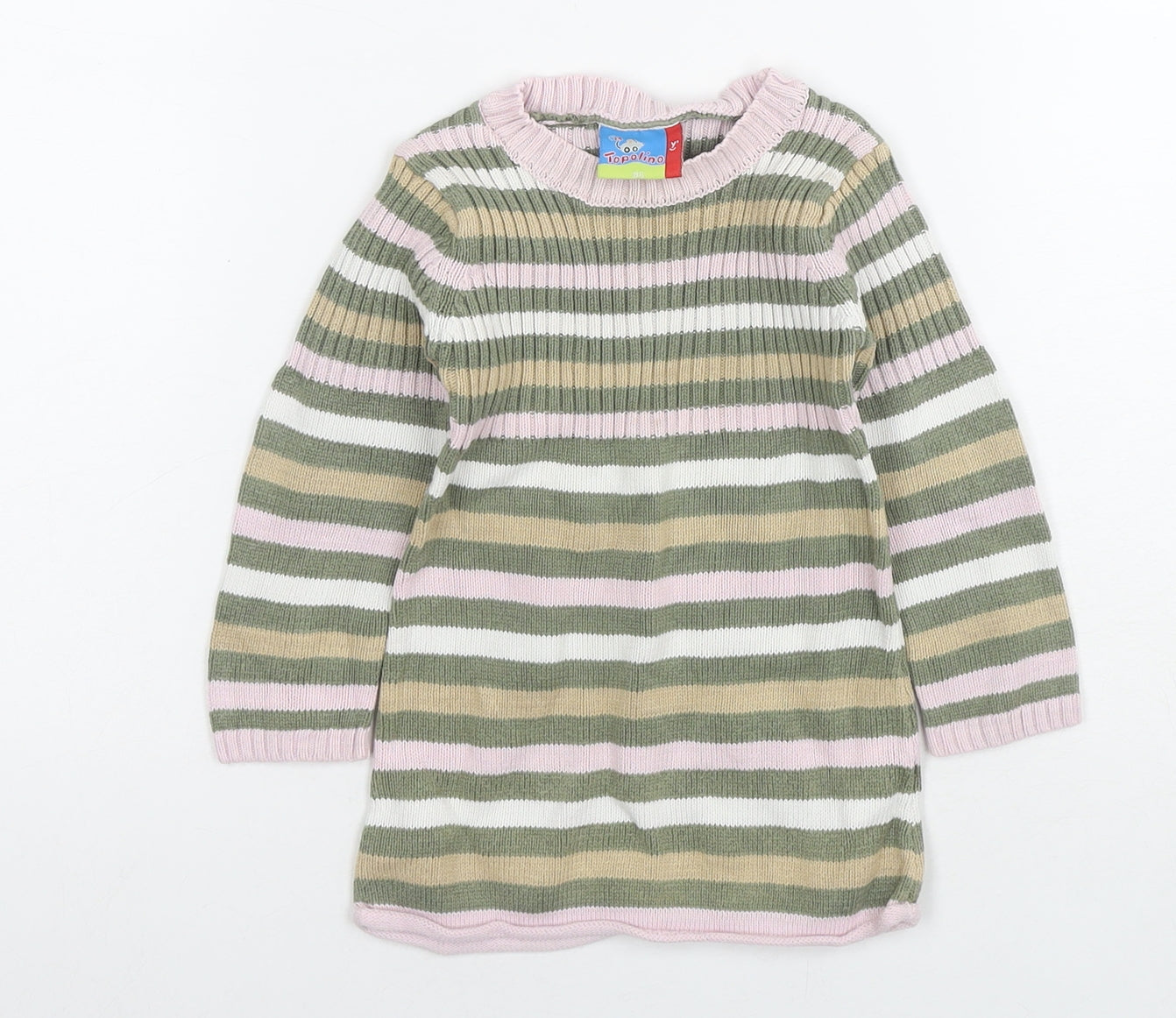 Topolino Girls Multicoloured Striped Cotton Tunic Jumper Size 18-24 Months Pullover