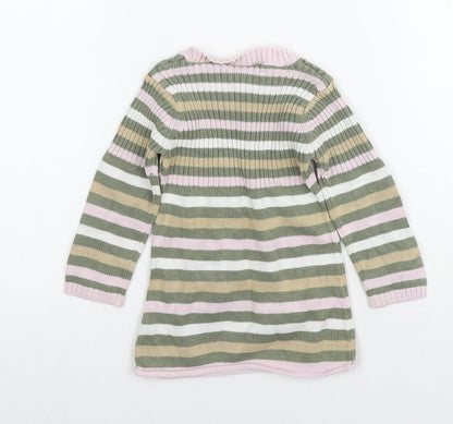 Topolino Girls Multicoloured Striped Cotton Tunic Jumper Size 18-24 Months Pullover