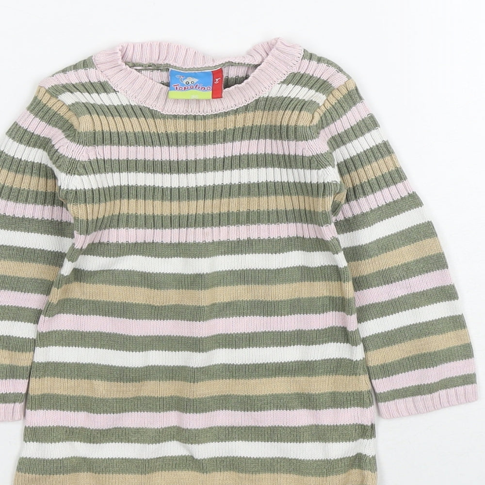 Topolino Girls Multicoloured Striped Cotton Tunic Jumper Size 18-24 Months Pullover