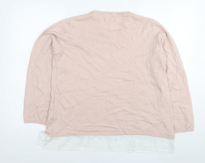 Woman Womens Pink Round Neck Polyamide Pullover Jumper Size L - Sequin Detail