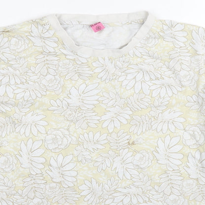 N.B.S Womens Yellow Floral Cotton Basic T-Shirt Size M Round Neck