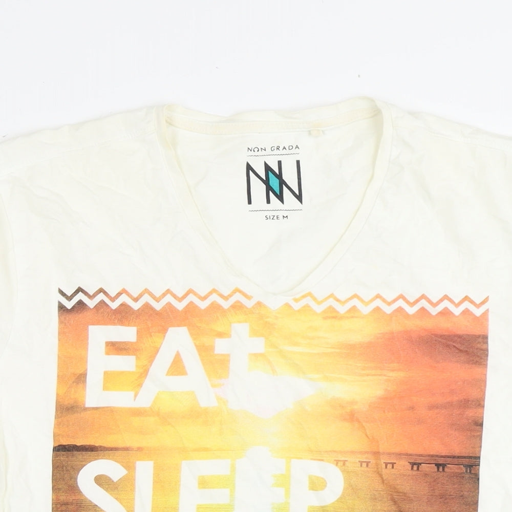 Non Grada Mens White Cotton T-Shirt Size M Round Neck - Eat sleep beach repeat party