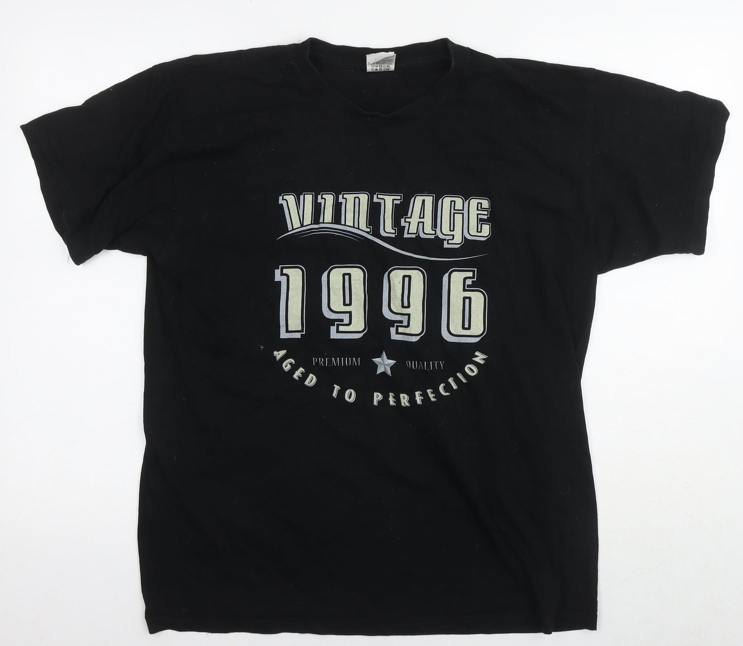 B&C Mens Black Cotton T-Shirt Size L Round Neck - Vintage 1996 Aged to perfection