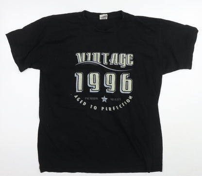 B&C Mens Black Cotton T-Shirt Size L Round Neck - Vintage 1996 Aged to perfection