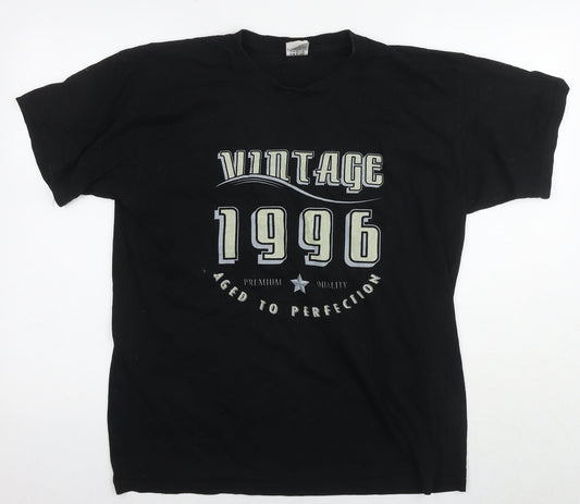 B&C Mens Black Cotton T-Shirt Size L Round Neck - Vintage 1996 Aged to perfection