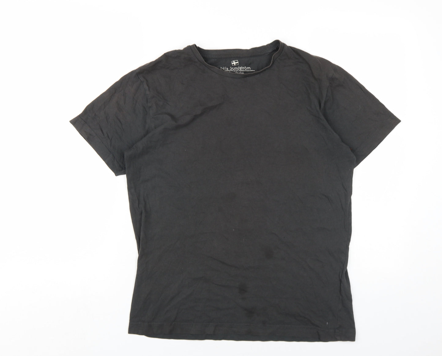 Nils Sundstrom Mens Grey Cotton T-Shirt Size M Round Neck