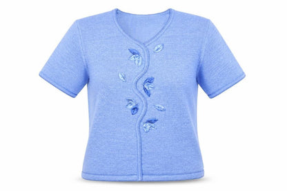 Tay Berry Womens Blue Polyester Basic T-Shirt Size M V-Neck
