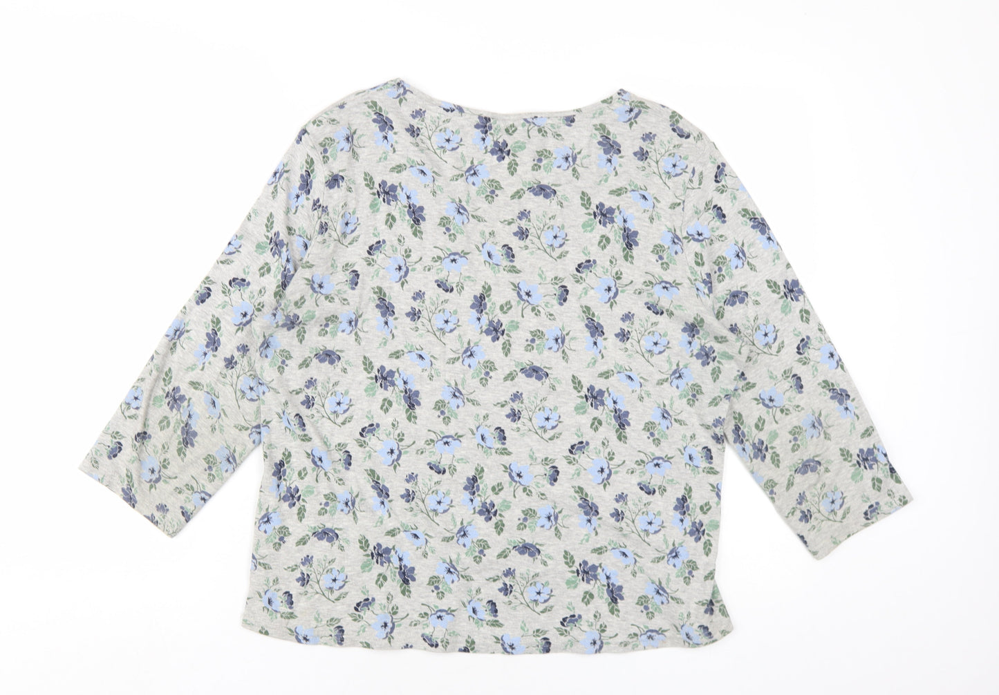 EWM Womens Grey Floral Cotton Basic T-Shirt Size L Round Neck