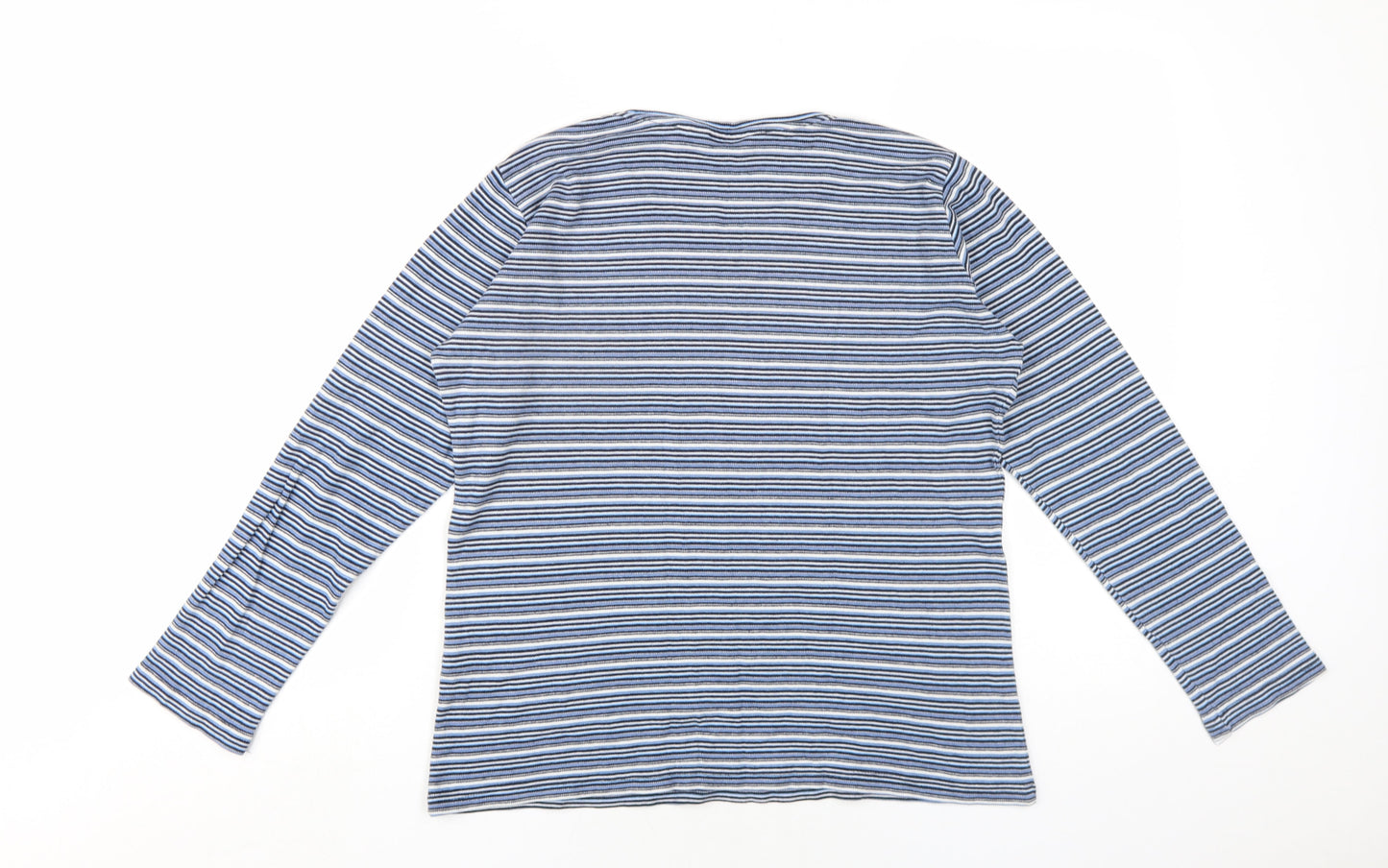EWM Womens Blue Striped Cotton Basic T-Shirt Size 14 Round Neck