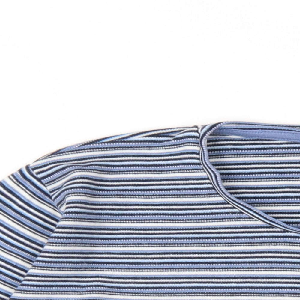 EWM Womens Blue Striped Cotton Basic T-Shirt Size 14 Round Neck