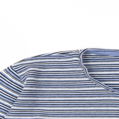 EWM Womens Blue Striped Cotton Basic T-Shirt Size 14 Round Neck