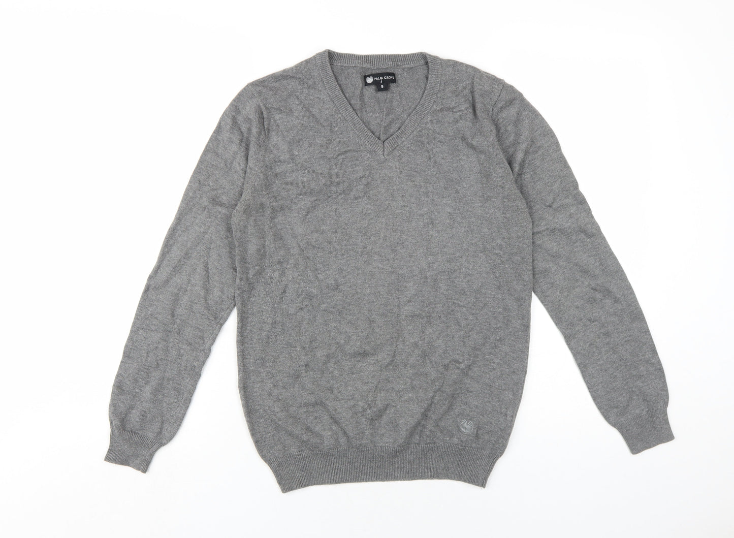 Palm Grove Womens Grey V-Neck Cotton Pullover Jumper Size 8