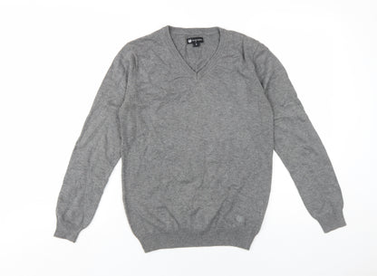 Palm Grove Womens Grey V-Neck Cotton Pullover Jumper Size 8
