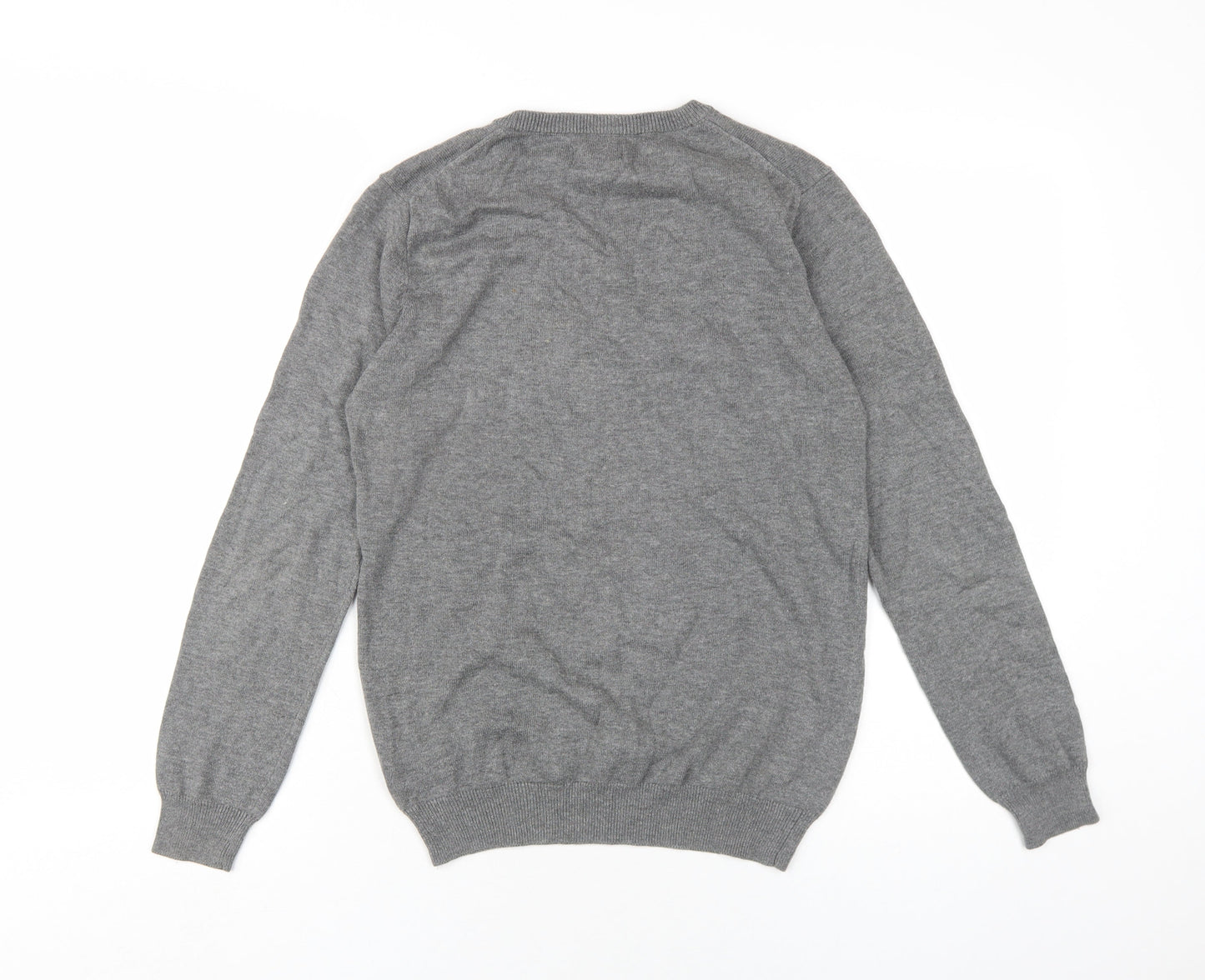 Palm Grove Womens Grey V-Neck Cotton Pullover Jumper Size 8