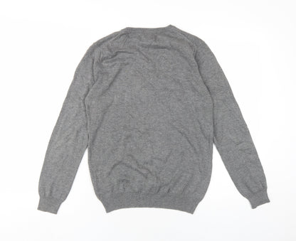 Palm Grove Womens Grey V-Neck Cotton Pullover Jumper Size 8