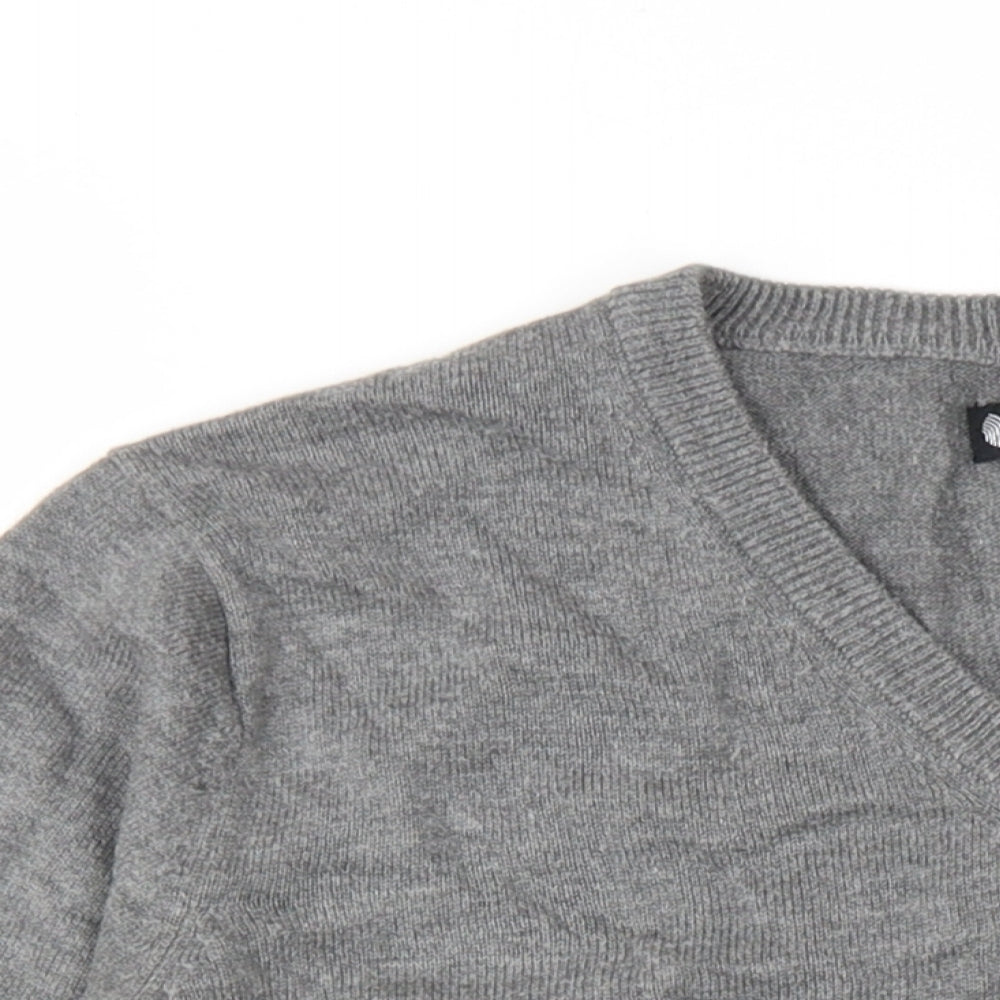 Palm Grove Womens Grey V-Neck Cotton Pullover Jumper Size 8