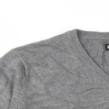 Palm Grove Womens Grey V-Neck Cotton Pullover Jumper Size 8
