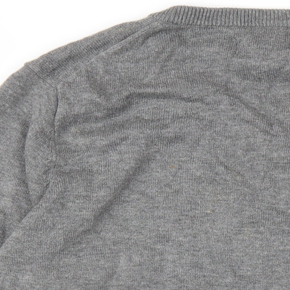 Palm Grove Womens Grey V-Neck Cotton Pullover Jumper Size 8