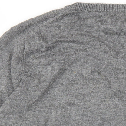 Palm Grove Womens Grey V-Neck Cotton Pullover Jumper Size 8