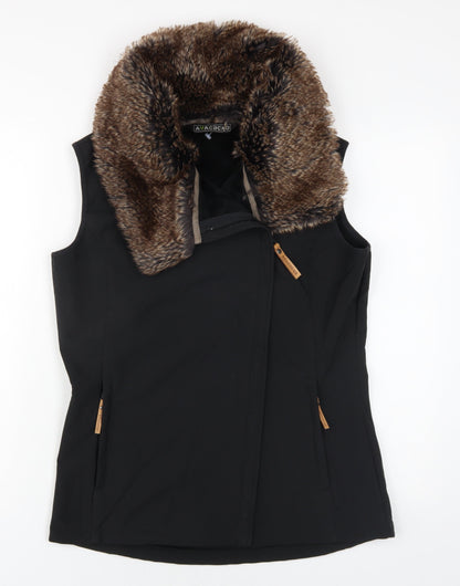 Ayacucho Womens Black Gilet Waistcoat Size S Snap - Fur Collar