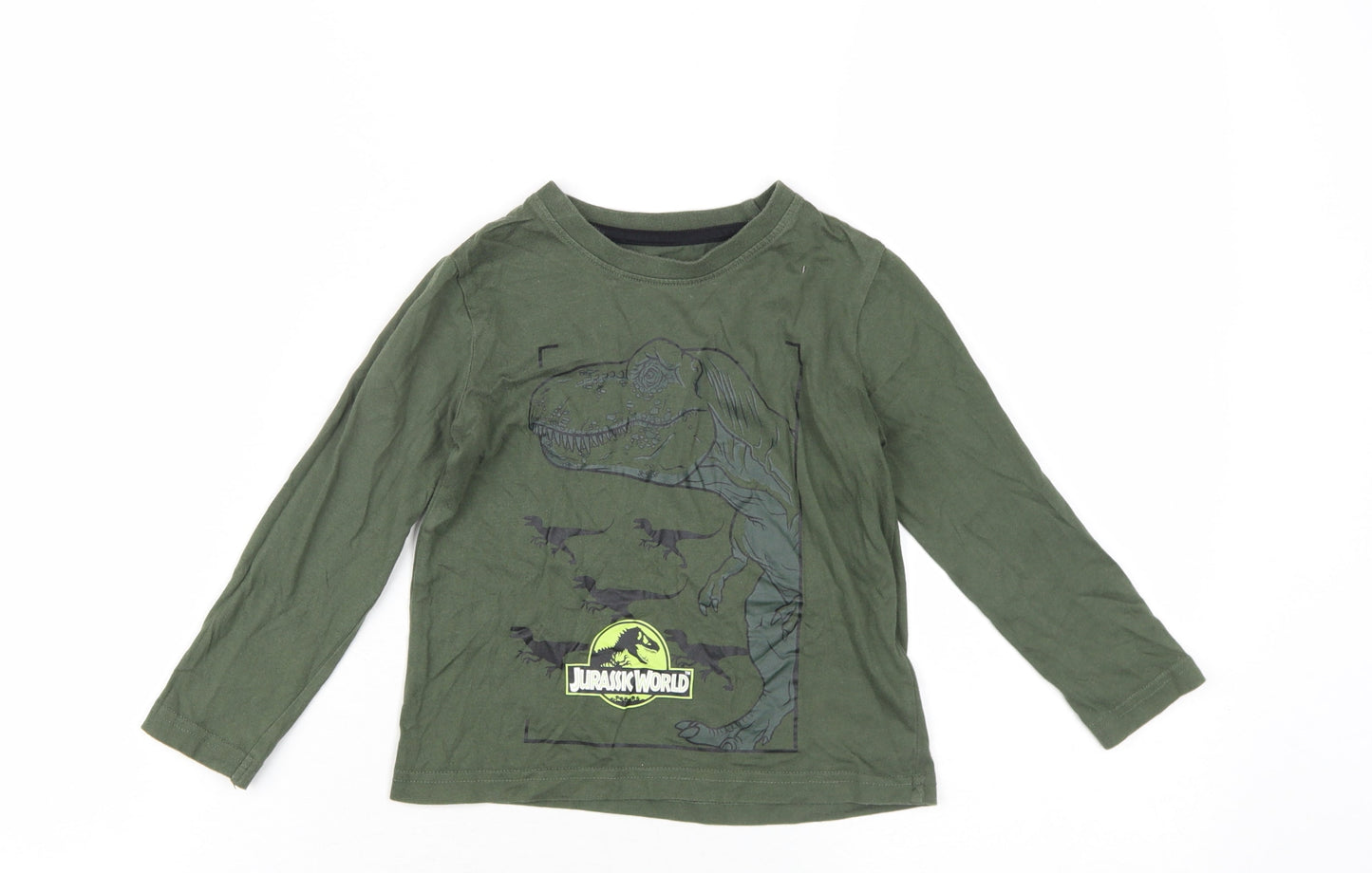 Jurassic World Boys Green Cotton Basic T-Shirt Size 2-3 Years Round Neck Pullover