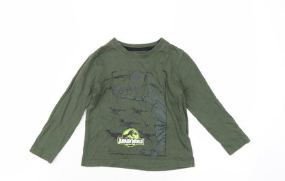Jurassic World Boys Green Cotton Basic T-Shirt Size 2-3 Years Round Neck Pullover