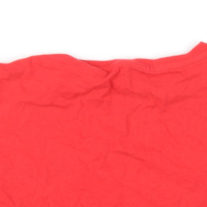 Disney Girls Red Cotton Basic T-Shirt Size 6-7 Years Round Neck Pullover - Sequin Mickey Mouse