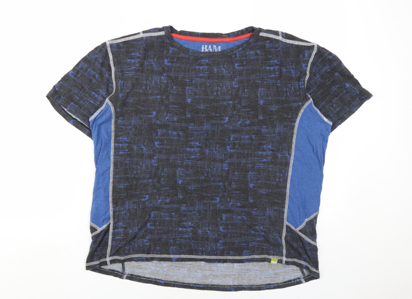 Bamboo Womens Blue Geometric Viscose Basic T-Shirt Size L Round Neck