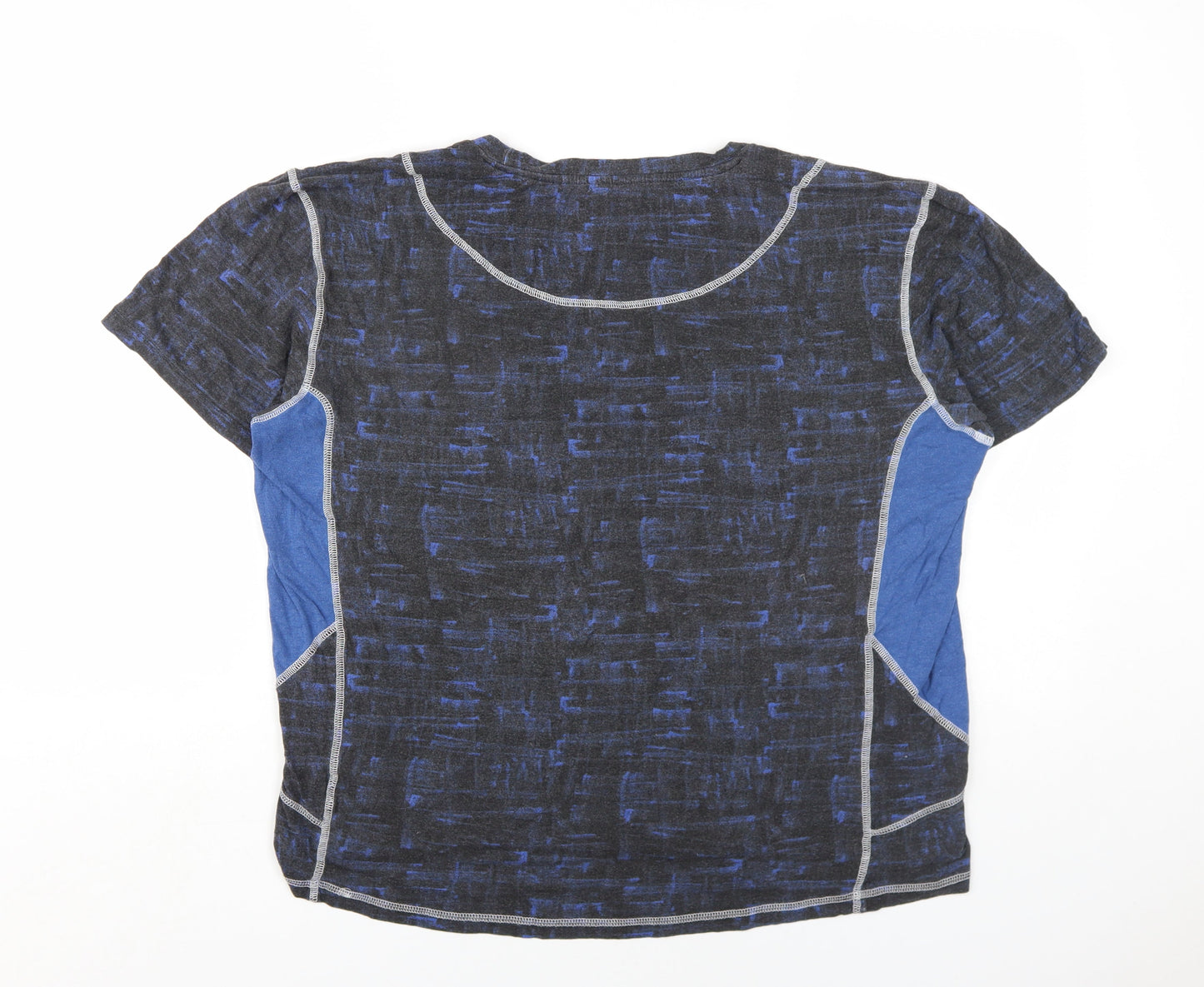 Bamboo Womens Blue Geometric Viscose Basic T-Shirt Size L Round Neck